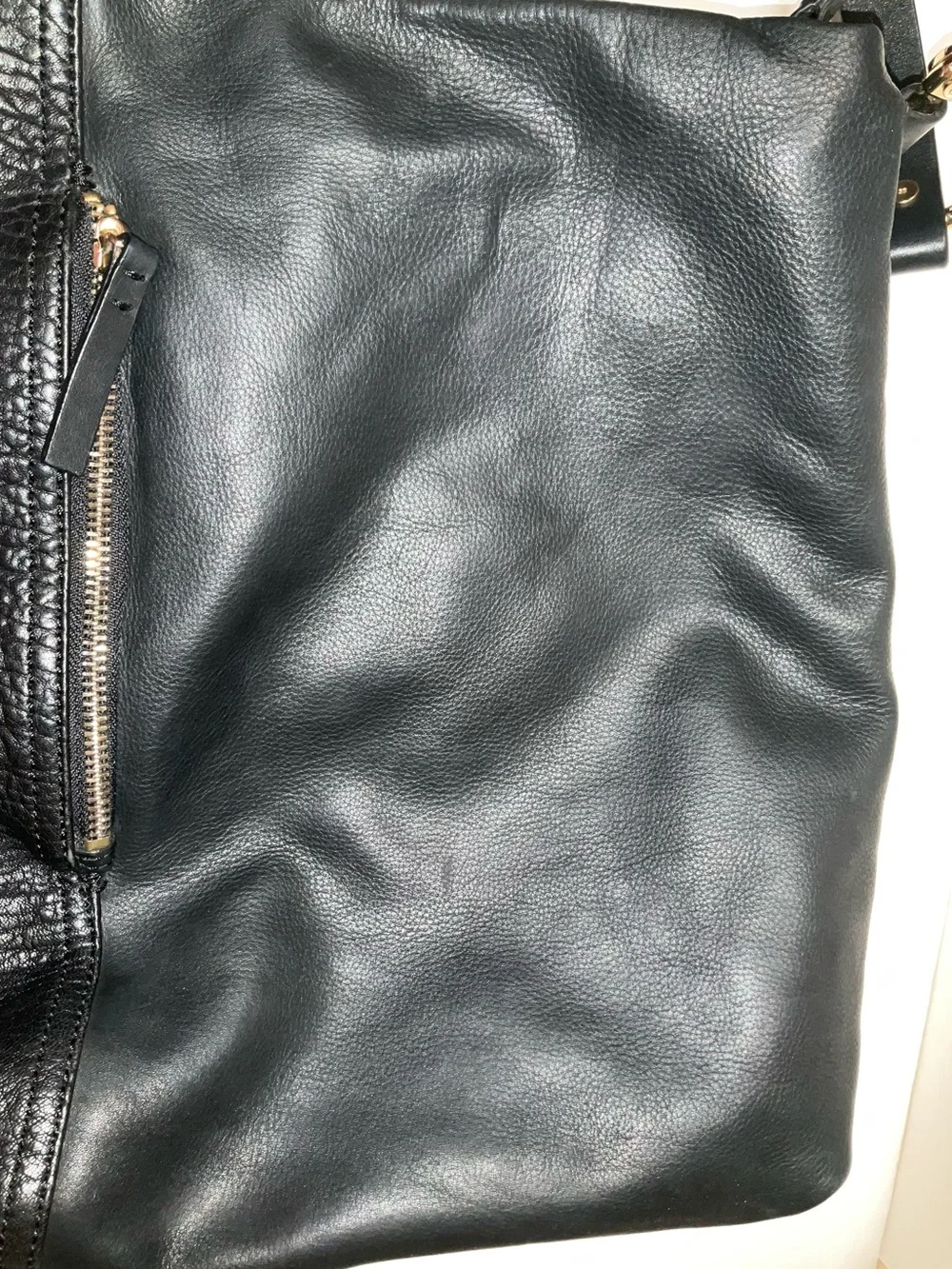 Kelsi Dagger Black Leather Shoulder Bag Dual straps Large Tote Bag Gold-tone